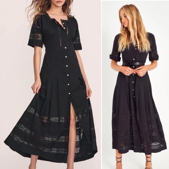 NWT LoveShackFancy
Edie Lace Short Sleeve Midi Shirt Dress in Black Size XS - Picture 1 of 12